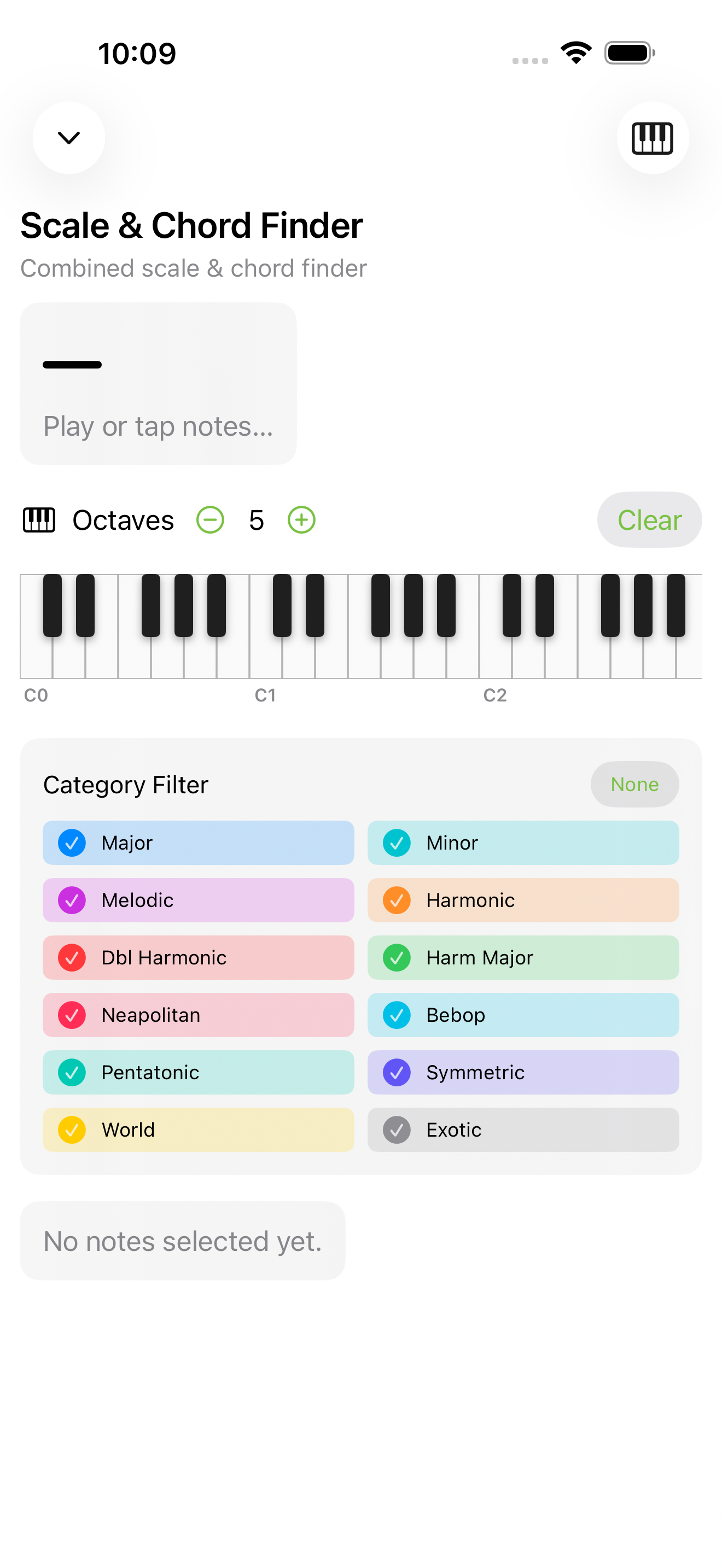 Scale and Chord Finder on iPhone